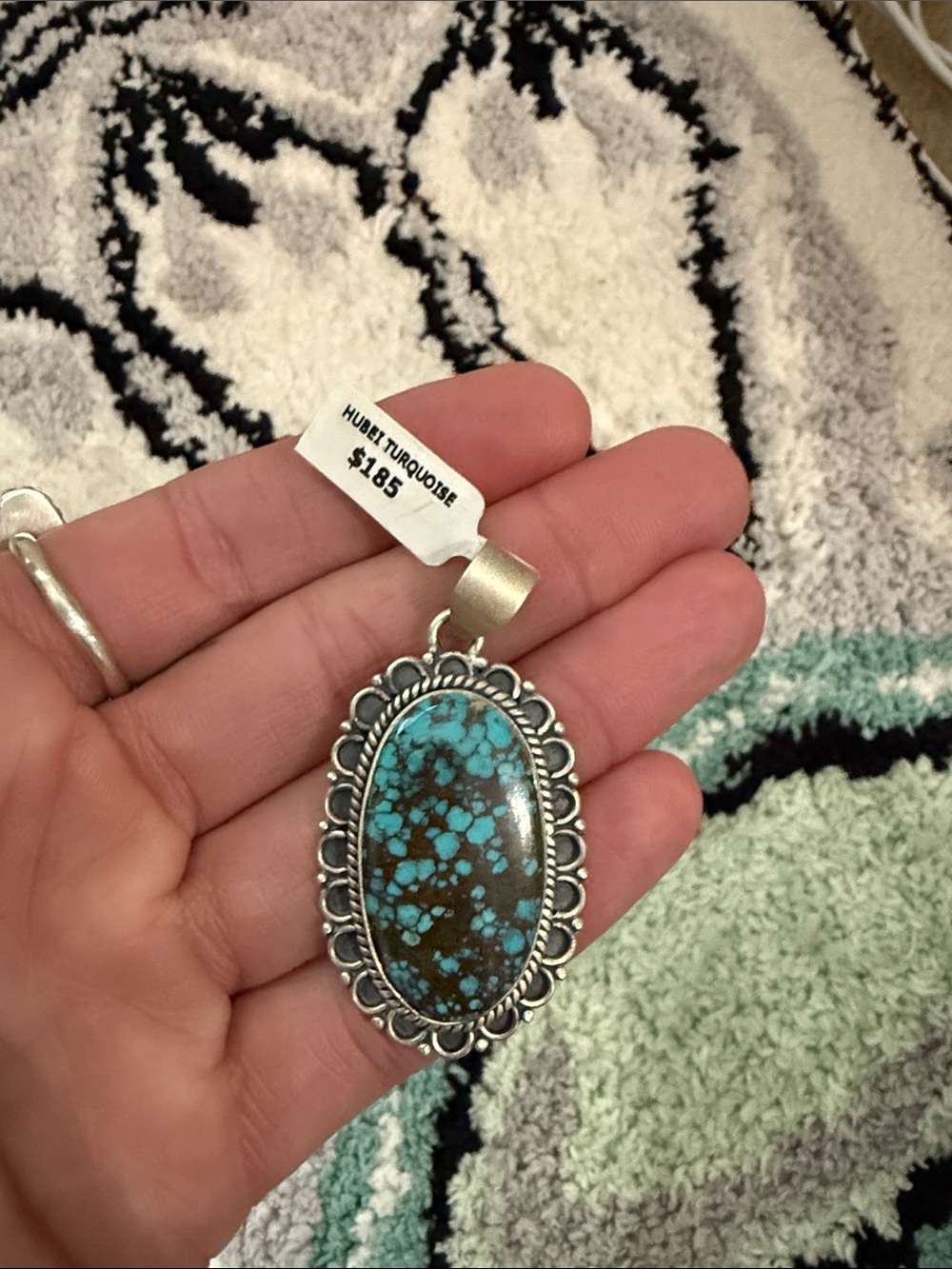 Oval Silver Pendant - Turquoise